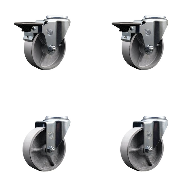 4'' Semi Steel Wheel Swivel Bolt Hole Caster Set with 2 Posi Lock Brakes, 4PK